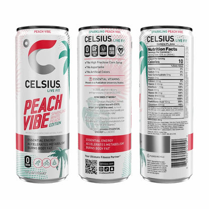CELSIUS Sparkling Peach Vibe, Functional Essential Energy Drink, 12 Fl Oz CELSIUS