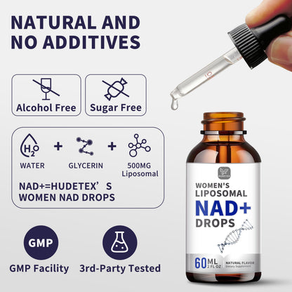 Women's NAD Liquid Supplement, Pure 500mg Liposomal NAD - Cell Regeneration，Energy Support, Vegan,Sugar Free，Additives Free HudetexBuy Supplements Australia