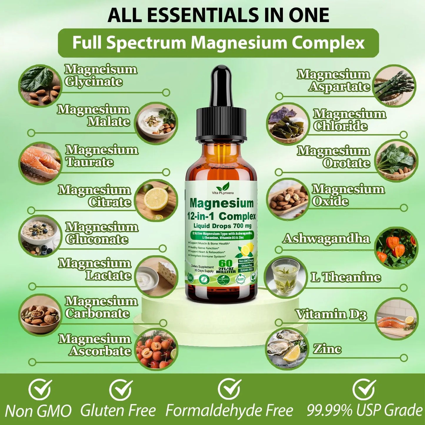 12-in-1 Magnesium Complex Liquid Drops, Chelated Magnesium Citrate Glycinate Taurate Malate Aspartate w. Ashwagandha Theanine D3 & Zinc for Relaxation Sleep Immune Health & Muscle Function丨Women Men. Vita PLynxera buy supplements Au