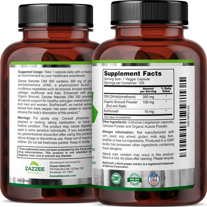 Zazzee Extra Strength DIM 300, 10 mg BioPerine and 300 mg DIM per Capsule, 100 Vegan Zazzee