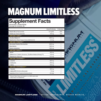 LIMITLESS Magnum 504g - Muscle Workout Powder, Sport Pre Workout for Men and Women LIMITLESS