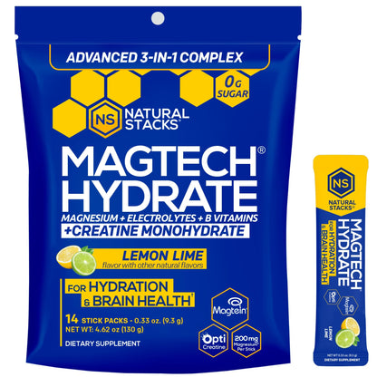 Magtech Magnesium Capsules + Hydration Creatine Powder Lemon Lime Bundle - 3 Forms of Magnesium - Featuring Magtein L-Threonate - Brain Health & Hydration Support* - 44 Total Servings NATURAL STACKSBuy Supplements Australia