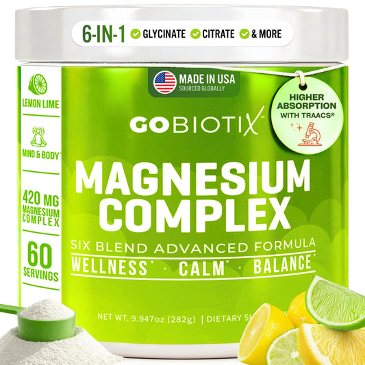 GoBiotix Magnesium Glycinate Powder – Cortisol Supplements for Women and Men – High Absorption Magnesium Complex Calm Supplement with Citrate, Malate – Sugar Free – 420 mg, 60 Servings - Lemon Lime GOBIOTIXBuy Supplements Australia