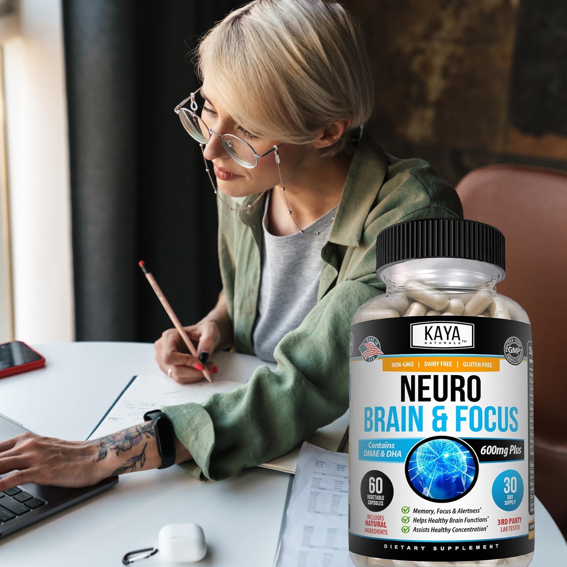 Kaya Naturals - Neuro Brain for Memory & Focus - Nootropic Energy Capsule - Nootropic Brain Support Supplement - Focus & Concentration & Learning Accuracy - Cognitive Function - 60 Count Kaya NaturalsBuy Supplements Australia