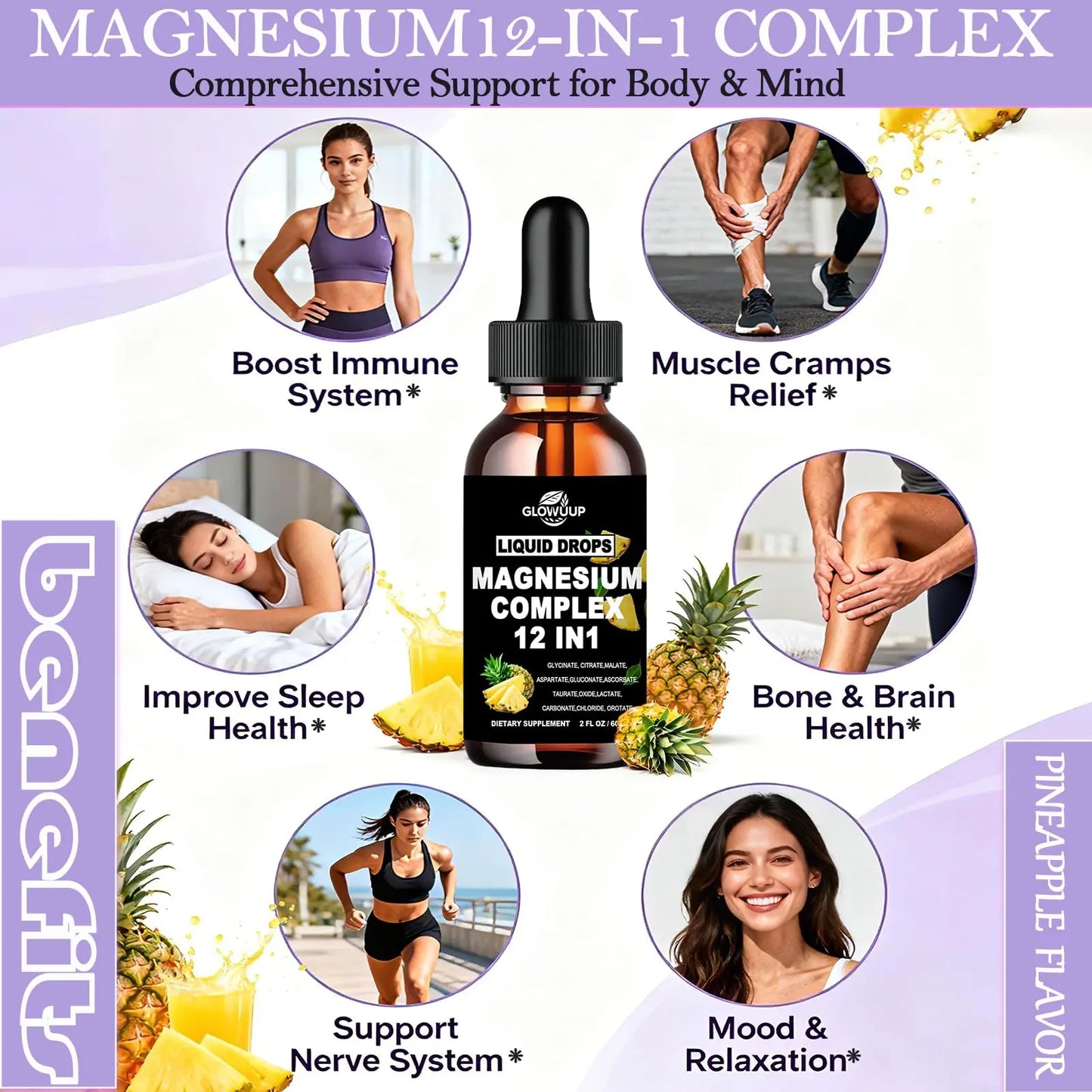 Magnesium 12 in 1 Complex 1000mg Supplement for Women & Men, High Absorption Liquid Magnesium W/Glycinate Citrate Malate Taurate Oxide Aspartate Orotate, Calm Magnesium for Sleep Muscle Heart Support GLOVVUUP buy supplements Au