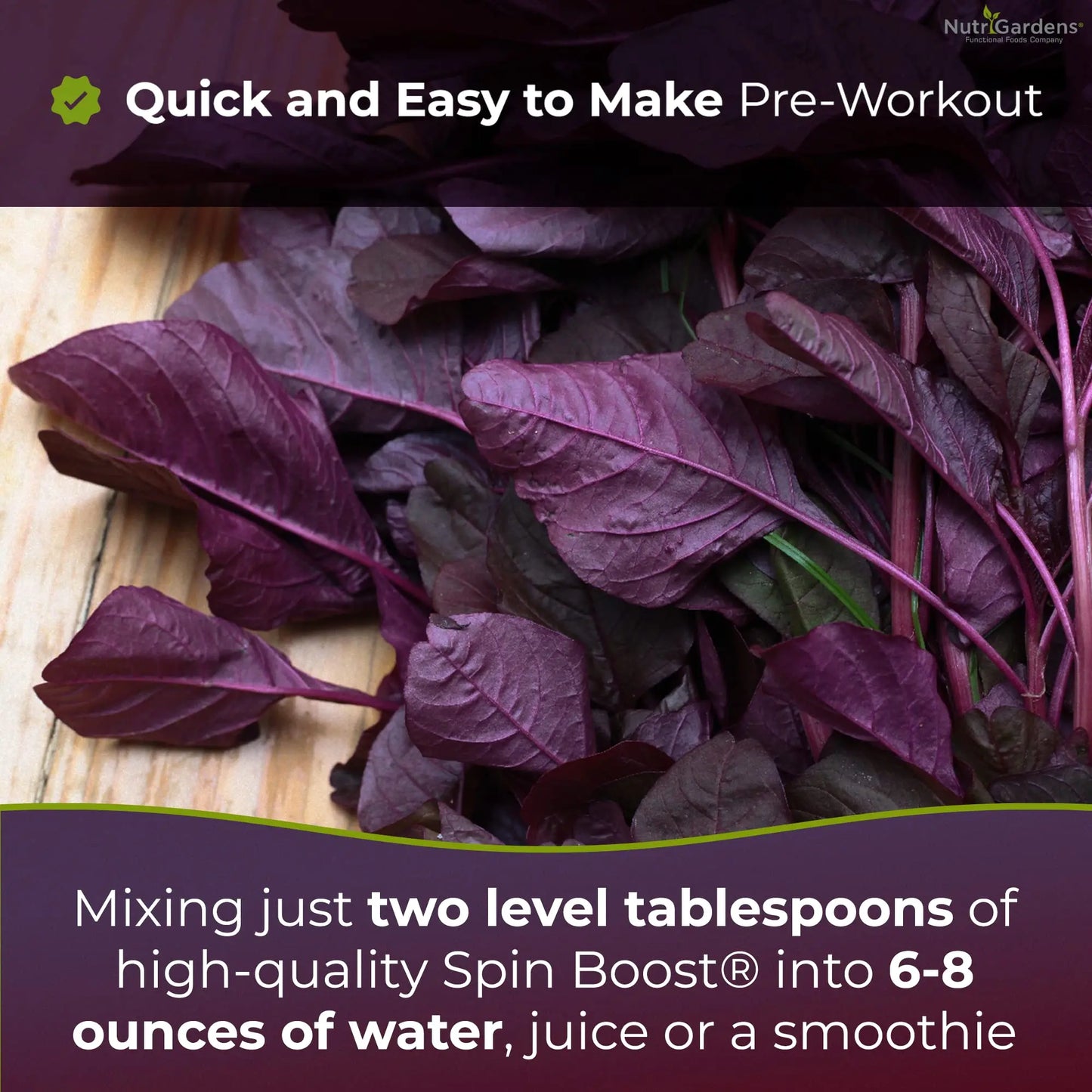 Nutrigardens Spin Boost Nitric Oxide Red Spinach Nitrate Pre-Workout Powder Concentrated Nutrigardens