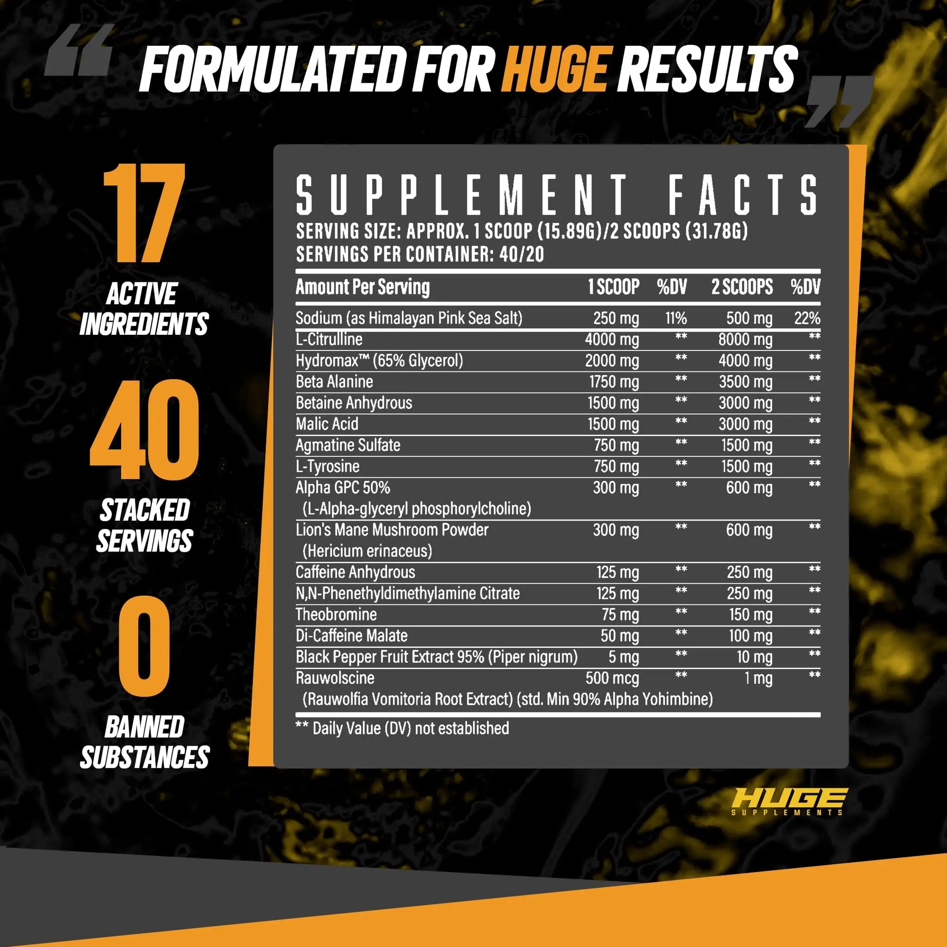 Huge Supplements Wrecked Pre-Workout, 30G+ Ingredients Per Serving to Boost Energy Huge Supplements