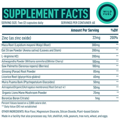 Fertility Supplements For Men Prenatal Vitamin - Maca Root, Ashwagandha, L Arginine WILD FUEL