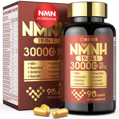 19 in 1 NMNH (Dihydronicotinamide Mononucleotide) 1000mg Per Serving, Nad Supplement Boost NAD+ Levels Nad Resveratrol Supplement with Quercetin, Vitamin D3 K2, Healthy Aging, Energy, 90 Capsules molorik pureBuy Supplements Australia