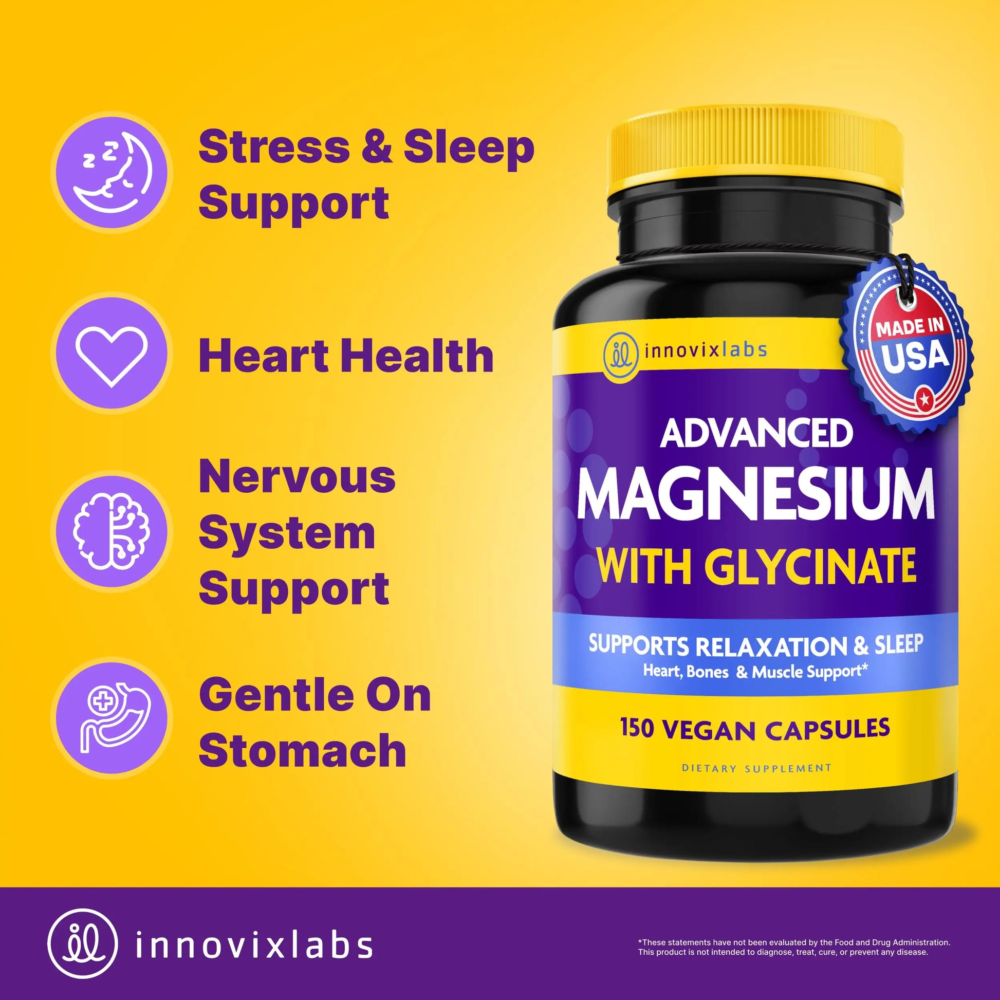 InnovixLabs Advanced Magnesium Capsules - 150 Ct, 210 mg - Chelated Glycinate and Malate - High Absorption, Promotes Relaxation, Bones, Muscle Health, Vegan Malate Sleep Supplement InnovixLabs buy supplements Au