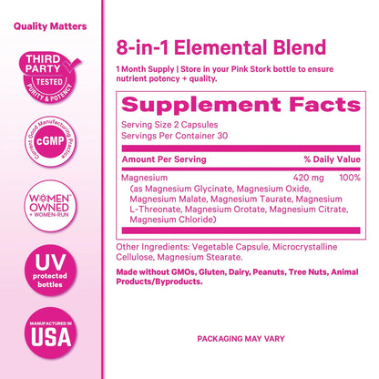 Pink Stork Magnesium Complex for Women - 8 Forms Including Glycinate, Malate, Citrate & L-Threonate - Stress, Sleep, Muscle & Hormone Support - 400 mg Elemental Magnesium - 60 Vegan Capsules Pink Stork buy supplements Au