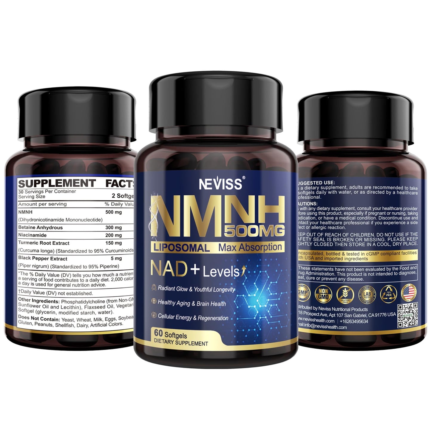 2Pack NAD+ Supplement, Next-Gen NMNH Liposomal 500mg, NR NMN Supplement Alternative, High Absorption NAD+ with Curcumin, Niacinamide for Cellular Energy, DNA Repair, Healthy Aging, 120 Softgels NEVISSBuy Supplements Australia