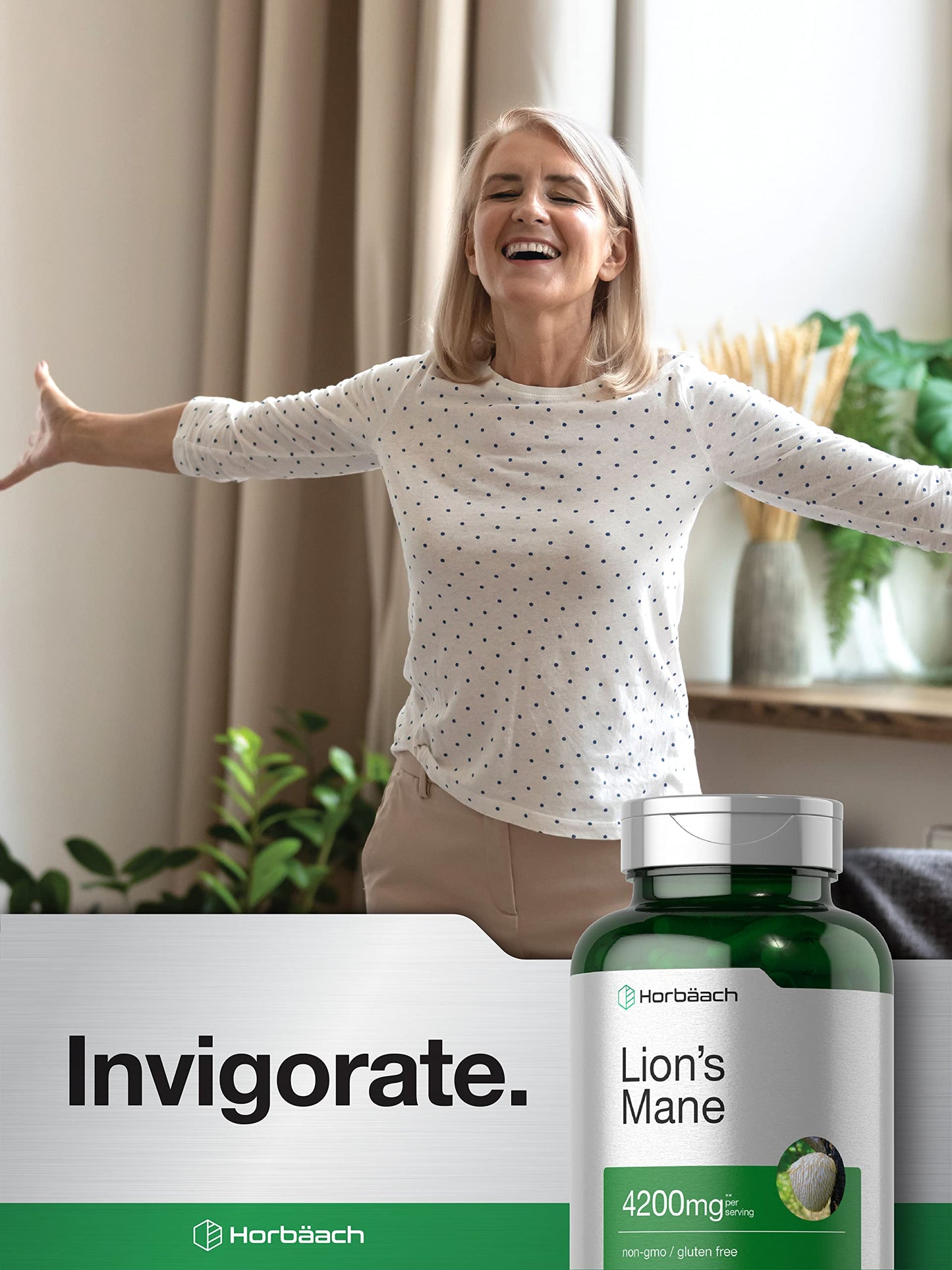 Horbäach Lions Mane Mushroom Extract | 120 Capsules | Vegetarian, Non-GMO, Gluten Free Supplement