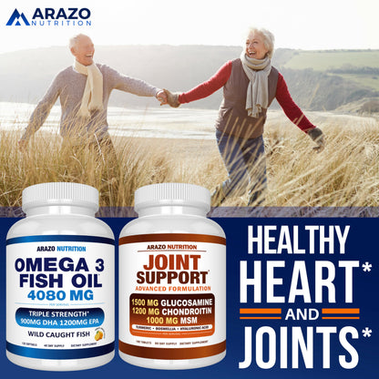 Arazo Nutrition Wild Caught Omega-3 Fish Oil Concentrate – 4,080mg per Serving – High EPA 1200mg & DHA 900mg