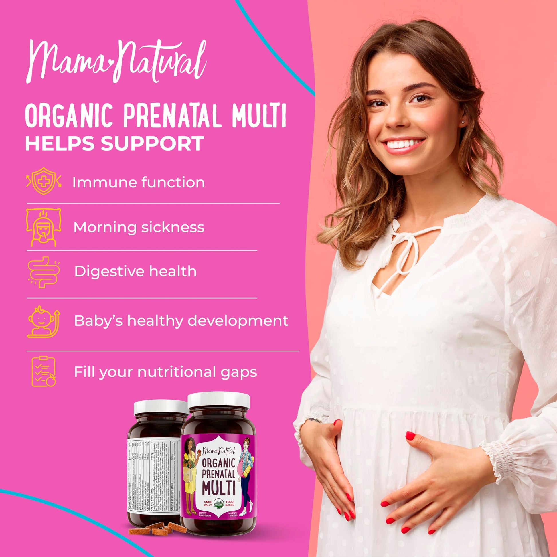 Premium Prenatal Bundle of 2 - Organic Prenatal Multi & Natural Probiotics - Essential Nutrition for Women Mama Natural