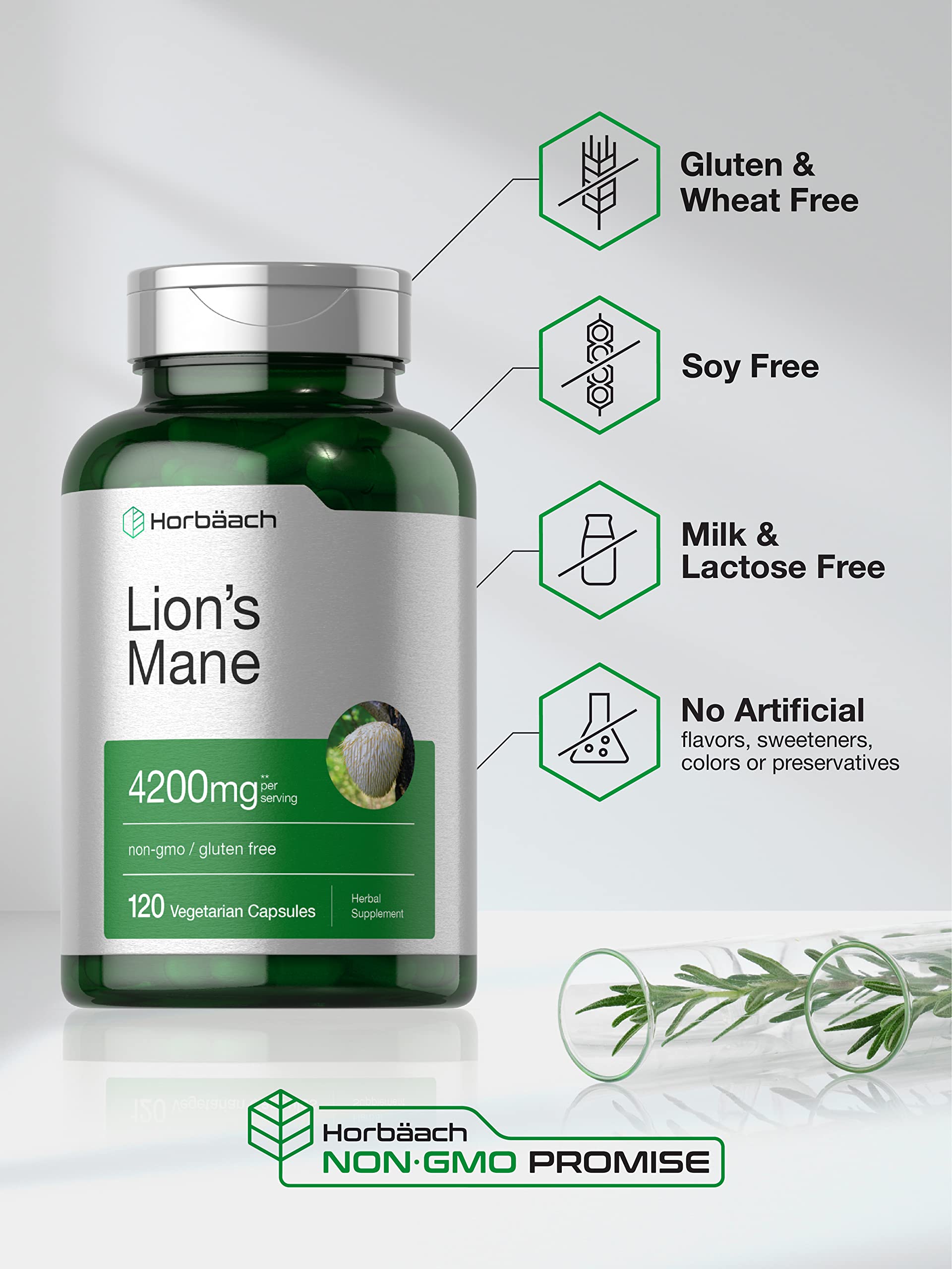 Horbäach Lions Mane Mushroom Extract | 4200mg | 120 Capsules | Vegetarian HorbäachBuy Supplements Australia
