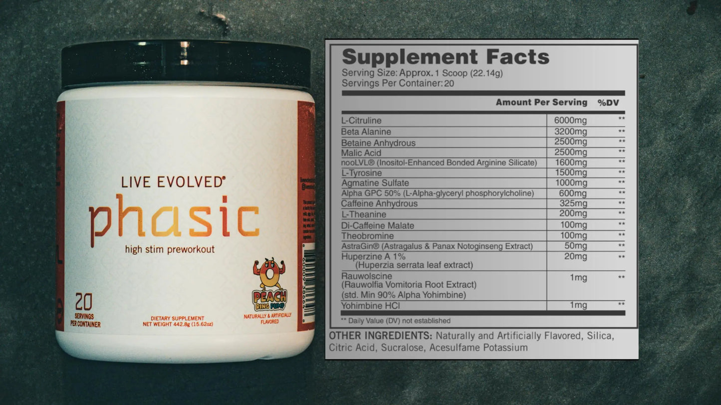 Live Evolved Phasic - High Stim Pre Workout for Men & Women - Energy | Pump | Nootropics Live Evolved
