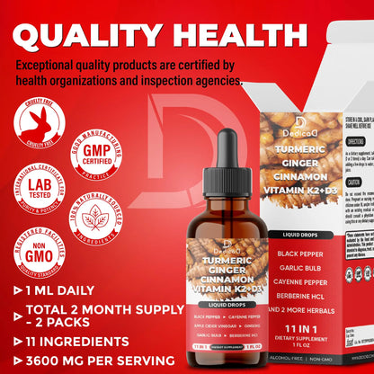 11in1 Turmeric Supplement for Health Heart & Wellness Support – with Ginger, Garlic, Ceylon Cinnamon, Berberine, Ginseng, Apple Cider Vinegar – 30ml Liquid Drops – 60 Servings DEDICAD buy supplements Au