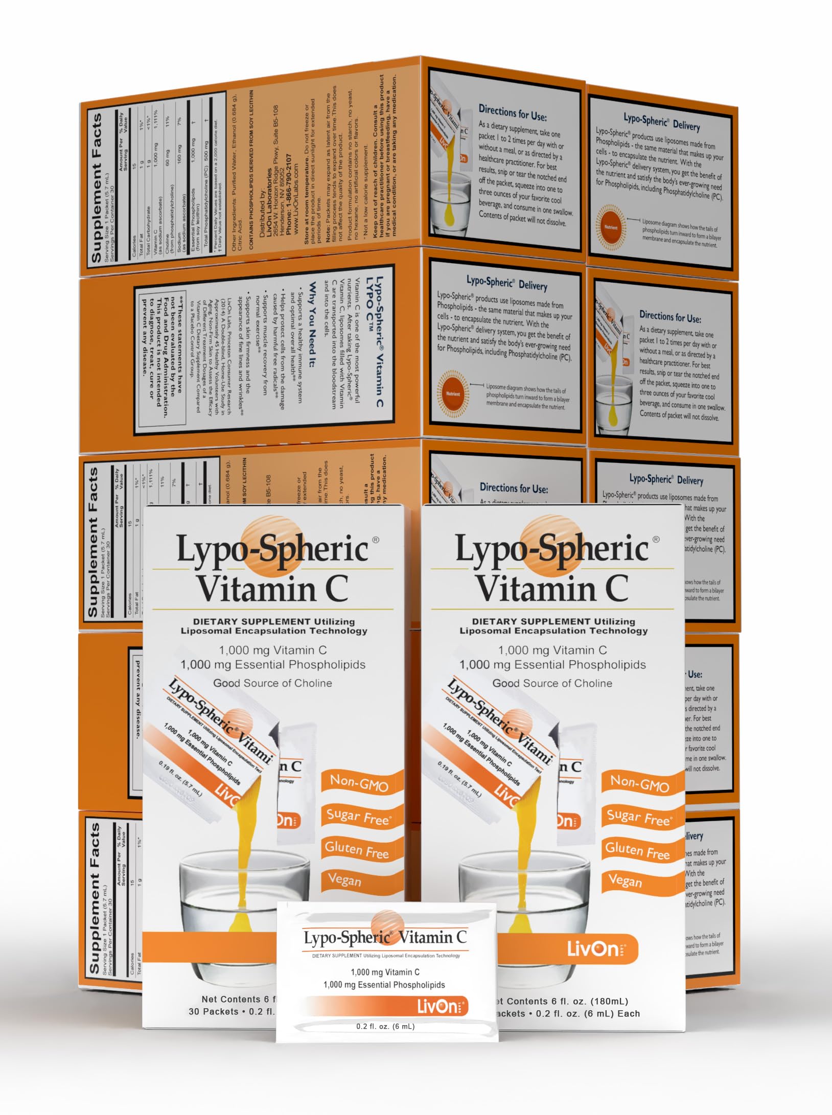 LivOn Laboratories - Lypo–Spheric Vitamin C – 1,000 mg Vitamin C & 1,000 mg Essential Phospholipids Per Packet – Liposome Encapsulated for Improved Absorption – Non–GMO - 12 Pack (360 Count) LivOn LaboratoriesBuy Supplements Australia