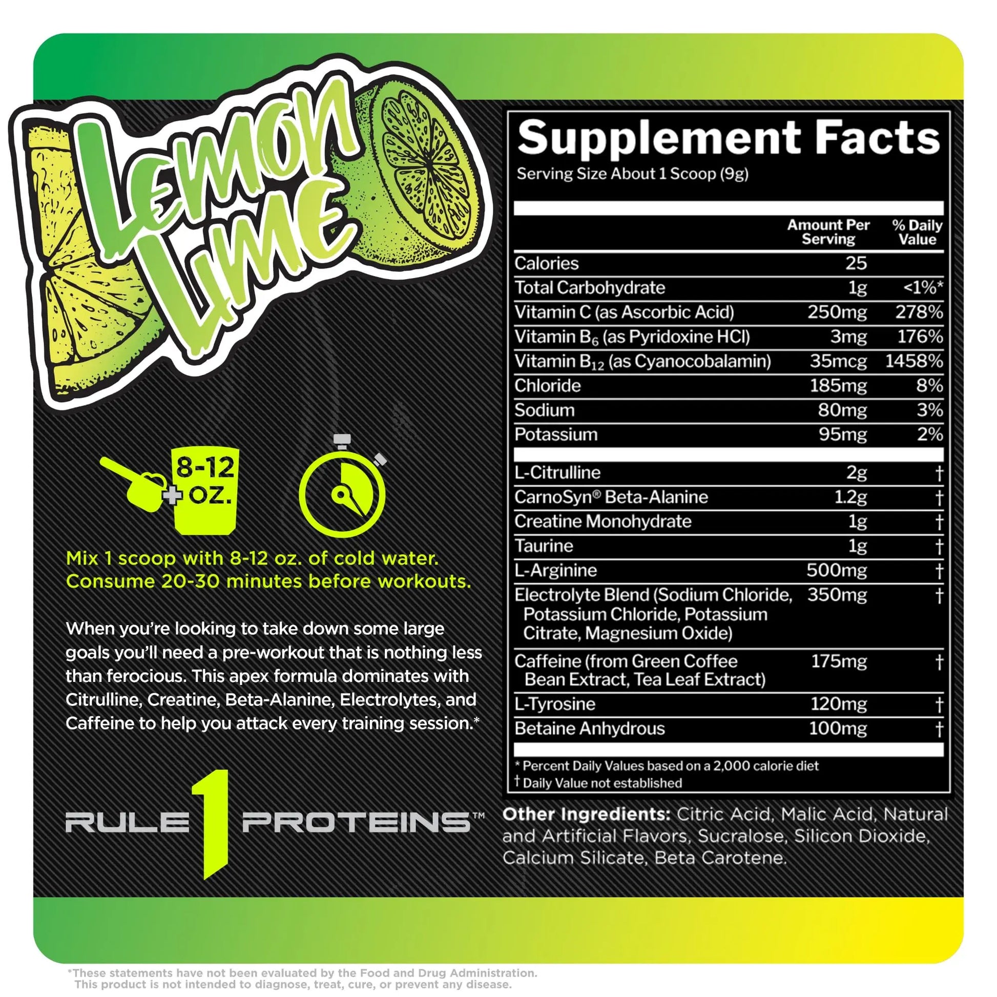 Rule 1 R1 Roar, Lemon Lime - 9.52 oz - Pre-Workout Powder - with Creatine, Beta-Alanine Rule 1 Proteins
