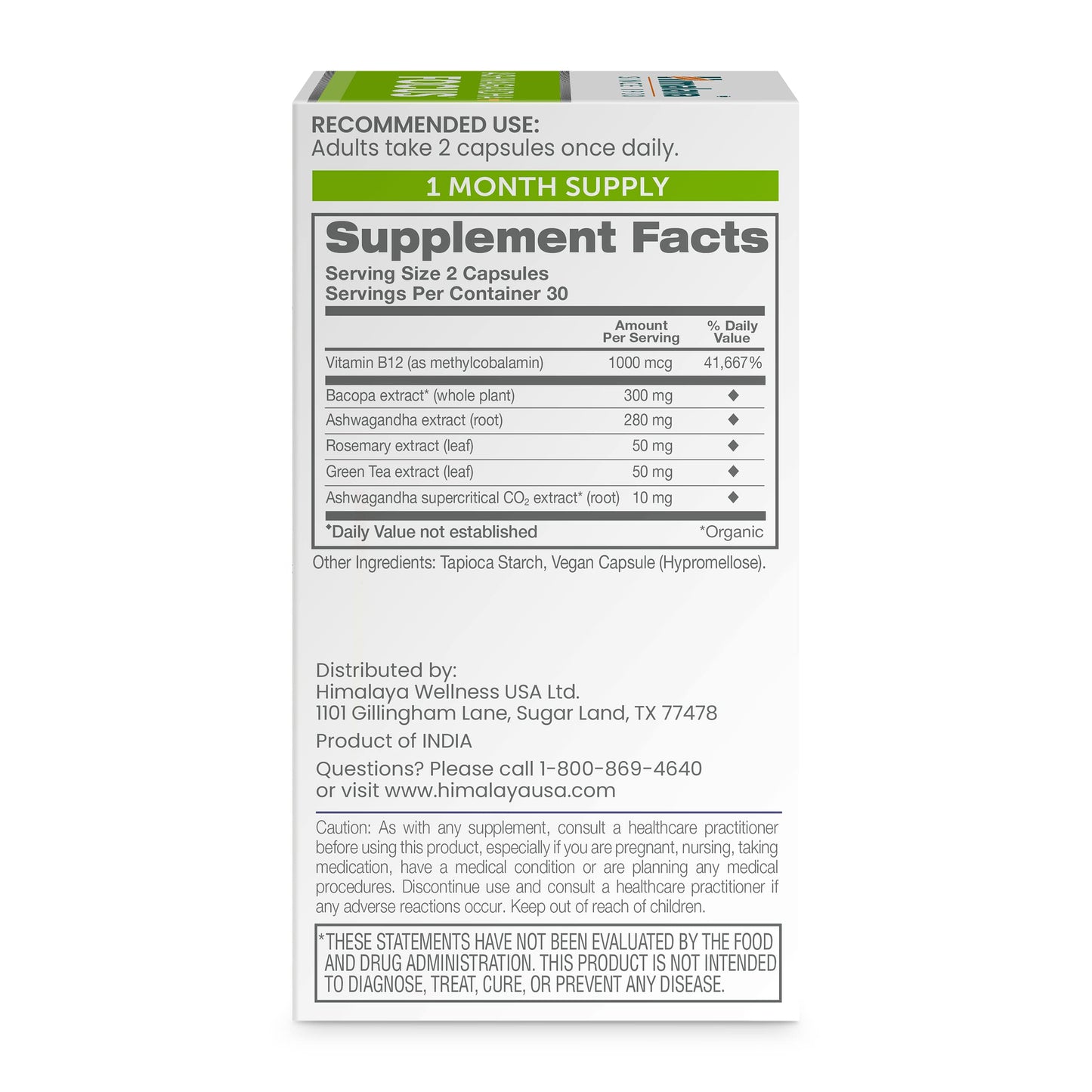 Himalaya Ashwagandha+ Focus - Herbal Focus Supplement with B12, Rosemary, Green Tea, and Bacopa Nootropics for Memory and Clarity - Vegan, Non-GMO, Gluten Free, 1690 mg, 60 Caplets HimalayaBuy Supplements Australia