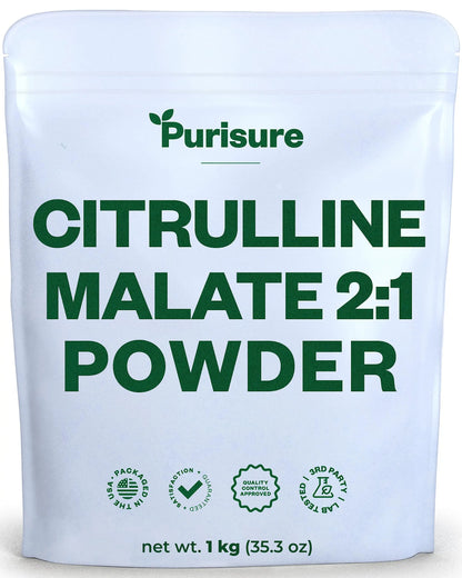 Purisure Citrulline Malate 2:1 Powder, 1 kg, Citrulline Supplement and Citrulline Nitrate Purisure