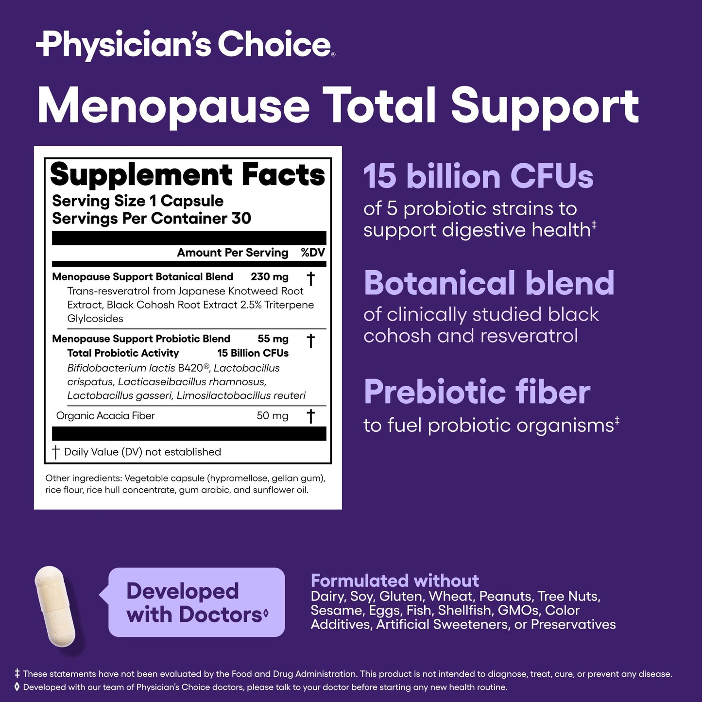 Physician's CHOICE Menopause Probiotic Supplement for Women - Supports Hormone Balance, Hot Flashes, Night Sweats, Weight Management, Bloating & Gut Health - with Black Cohosh, Resveratrol+ - 30ct Physician's CHOICEBuy Supplements Australia