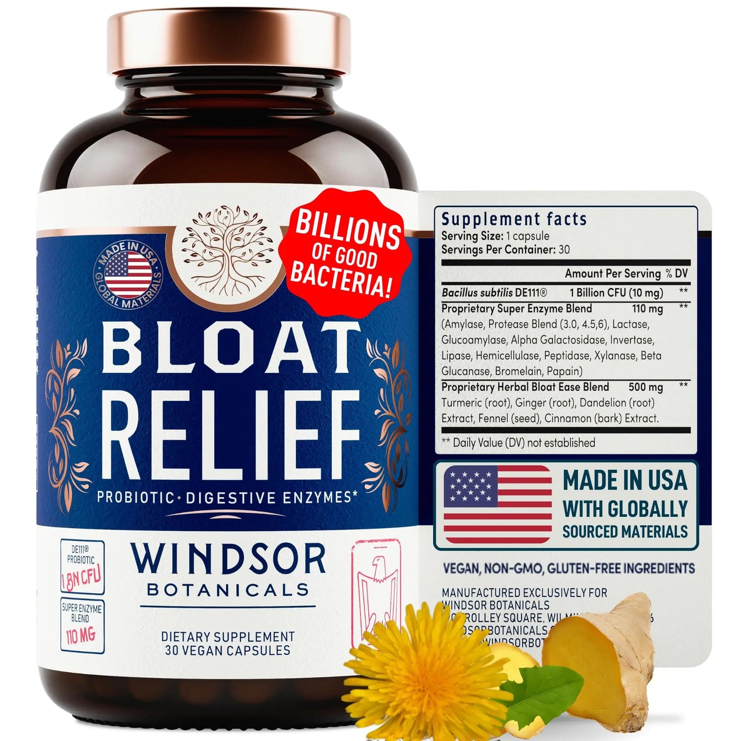 Bloat Relief Probiotic and Digestive Enzymes - Anti Bloating Turmeric, Fennel, Bromelain IBS Supplement - Detox Debloat Capsules Gas - Bloating Relief for Women and Men - 30 Gut Health Pills WINDSOR BOTANICALSBuy Supplements Australia