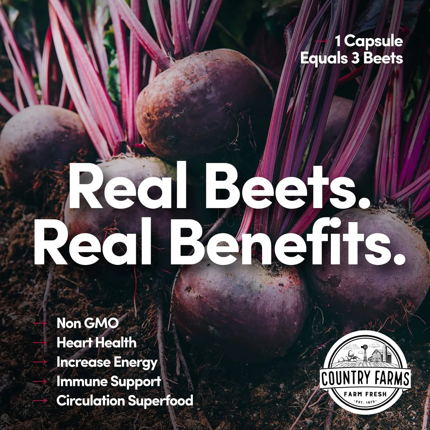COUNTRY FARMS Bountiful Beets Root Capsules, Wholefood Beet Extract Superfood COUNTRY FARMS