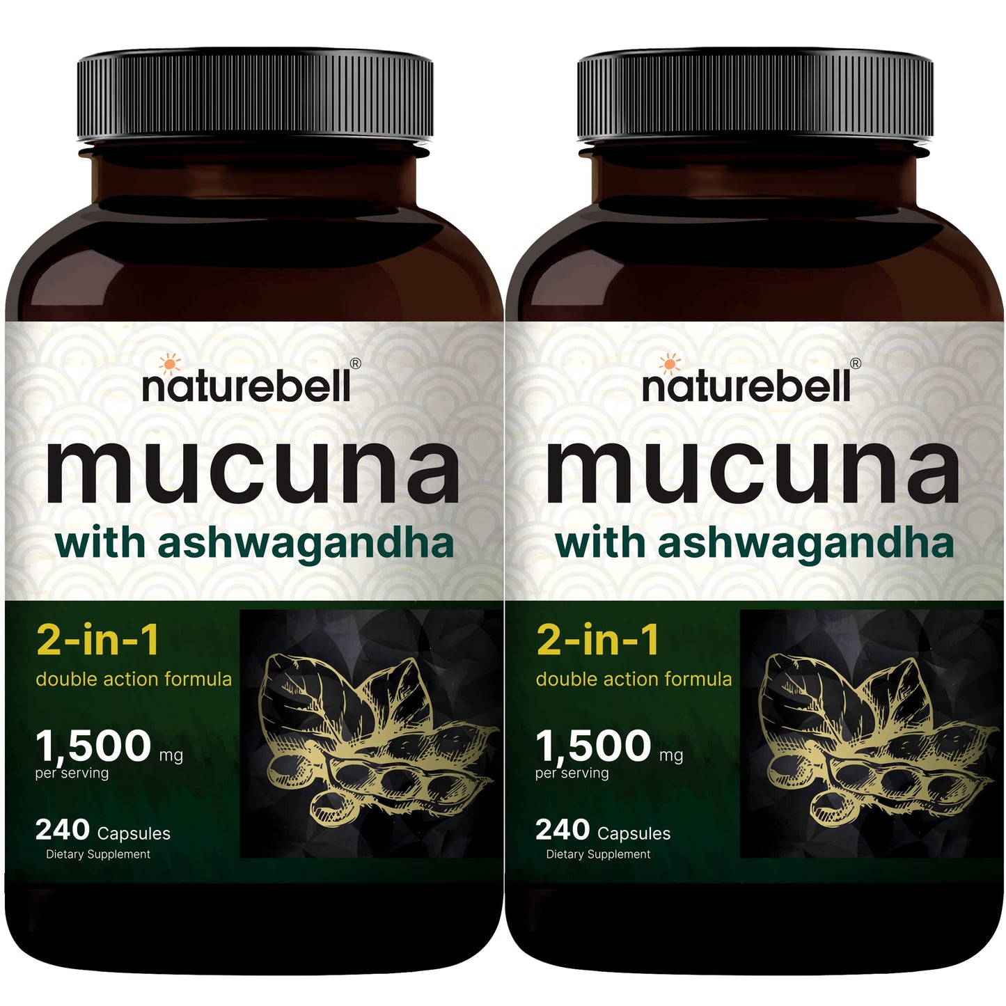 2 Pack NatureBell Mucuna Pruriens Capsules, 1500mg Per Serving, Made with Mucuna NatureBell