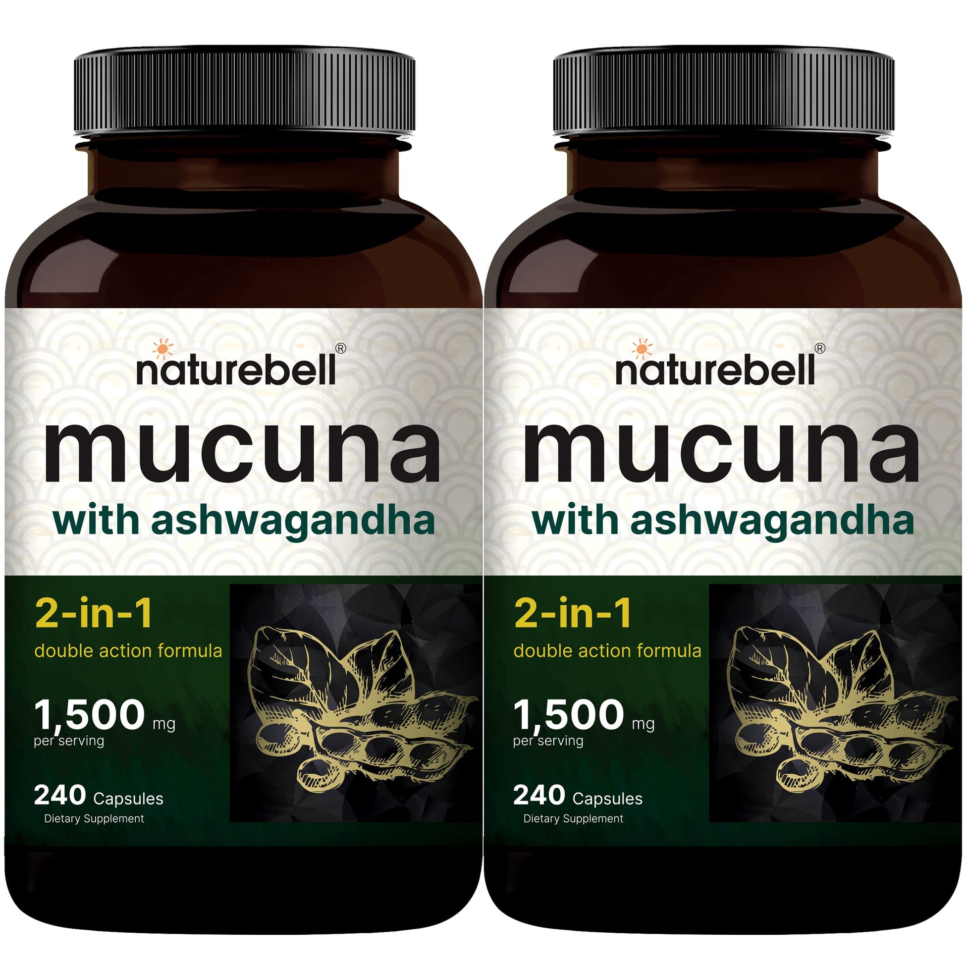 2 Pack NatureBell Mucuna Pruriens Capsules, 1500mg Per Serving, Made with Mucuna NatureBell
