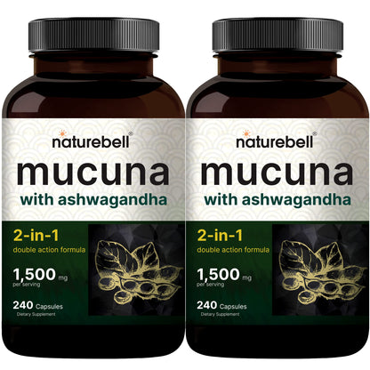 2 Pack NatureBell Mucuna Pruriens Capsules, 1500mg Per Serving, Made with Mucuna NatureBell