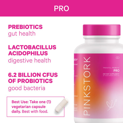 Pink Stork Ultimate Prenatal Vitamin Trio: Total Prenatal + Pro + Folate, Pregnancy Probiotic for Women Pink Stork
