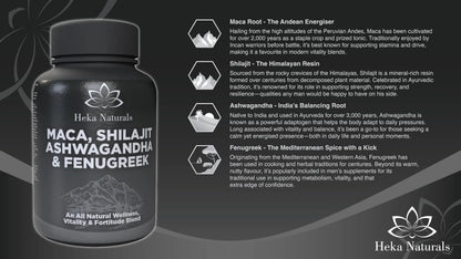 Heka Naturals Male Botanical Complex | 90 Capsules with Ashwagandha, Maca Root, Fenugreek & Shilajit | Traditional Plant-Based Ingredients for Active Lifestyles | Food Supplement Heka Naturals buy supplements Au