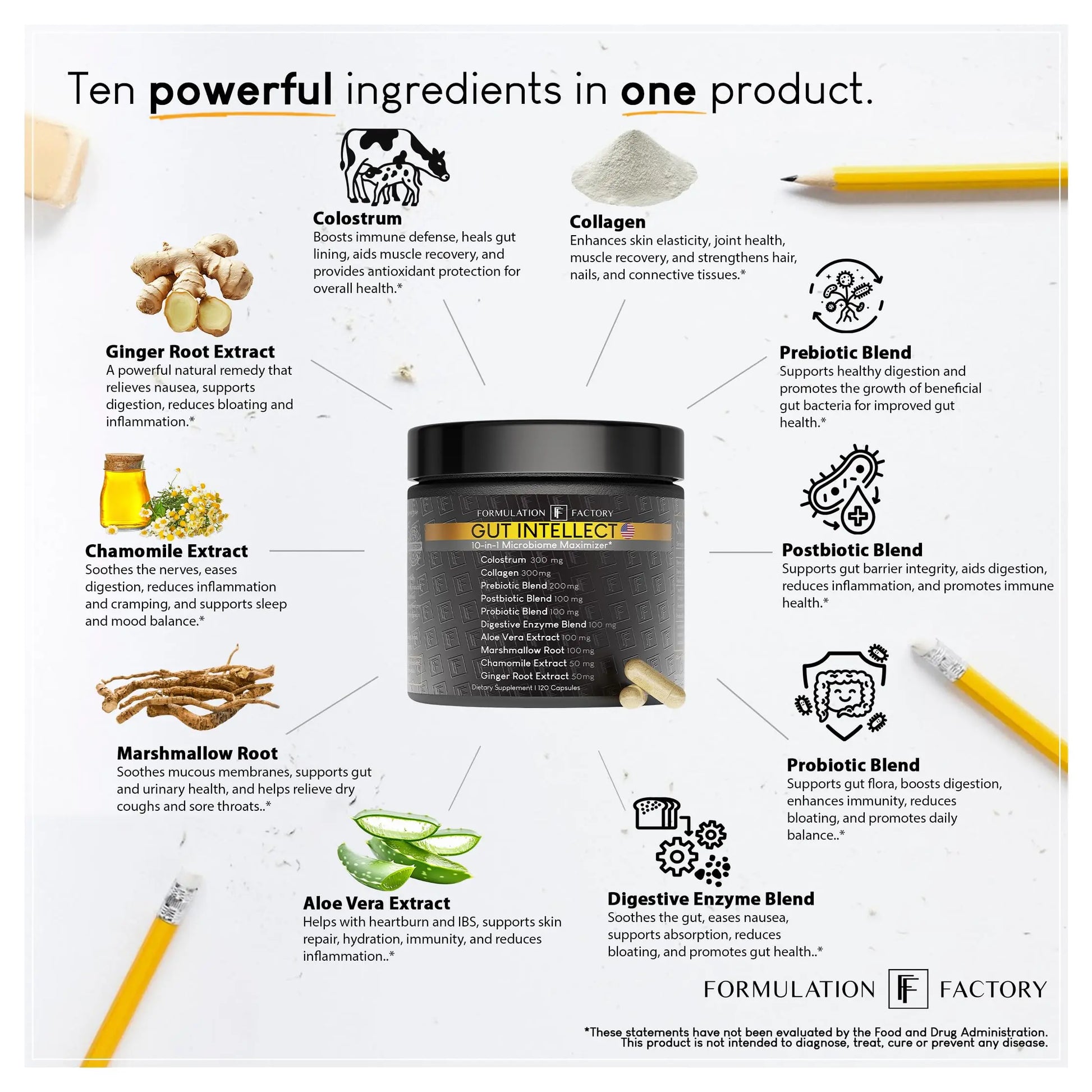 Formulation Factory Probiotics for Women & Men - Gut Intellect 10-in-1 Digestive Enzymes with Prebiotics and Postbiotics - Total Gut Health Supplement - 120 Capsules, 2 Month Supply Formulation Factory buy supplements Au