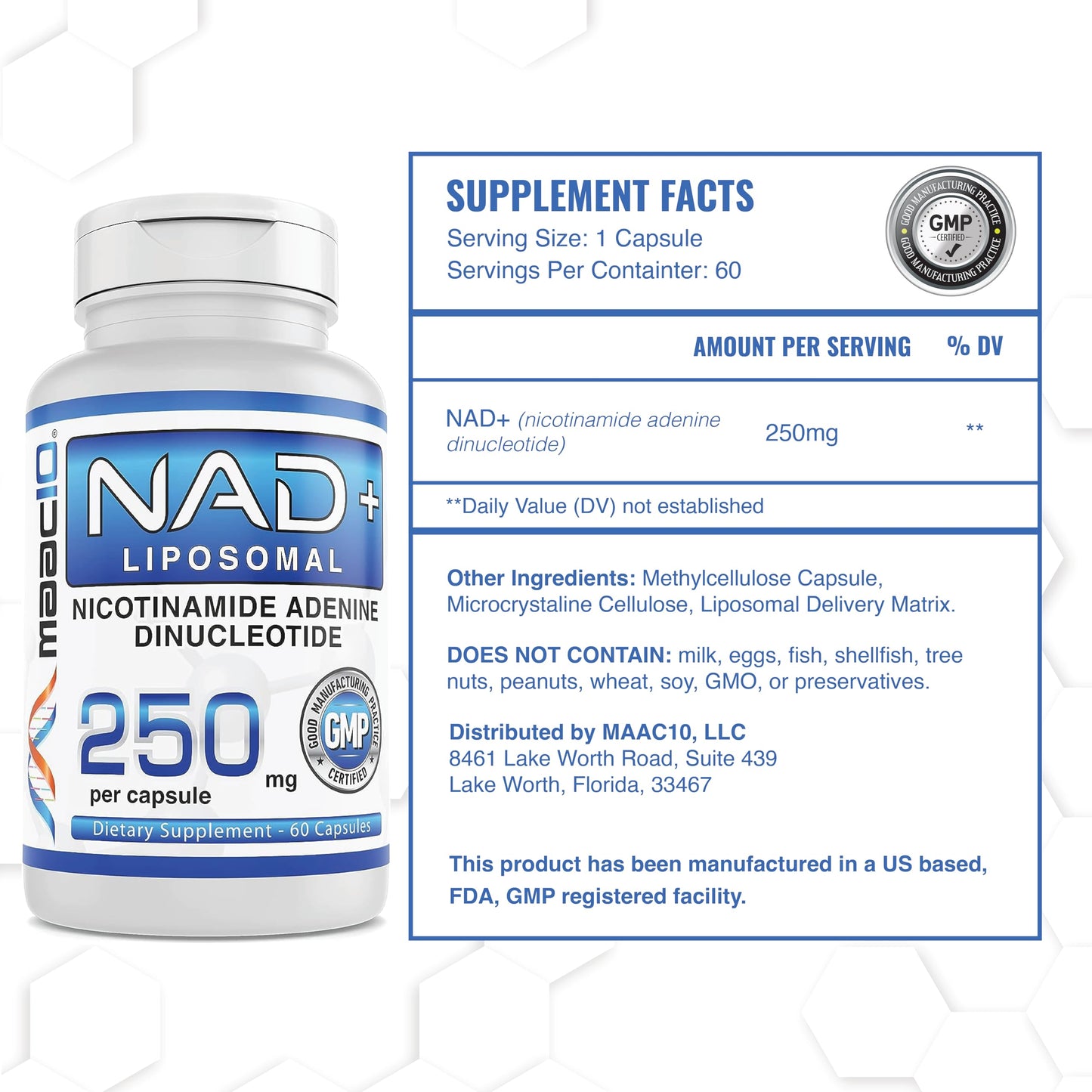 MAAC10 Liposomal NAD Supplement 500mg Serving (2x250mg Capsules) Actual Nicotinamide Adenine Dinucleotide MAAC10Buy Supplements Australia