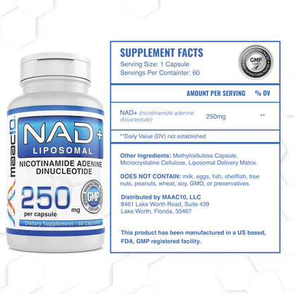 MAAC10 Liposomal NAD Supplement 500mg Serving (2x250mg Capsules) Actual Nicotinamide Adenine Dinucleotide MAAC10Buy Supplements Australia