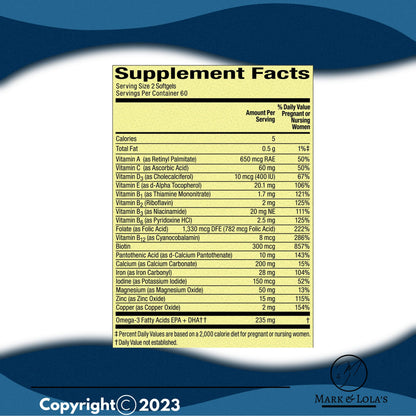 Mark & Lola's Spring Valley Mini prenatal Vitamin Multi + DHA; Mini Softgels Vitamins Mark and Lola's
