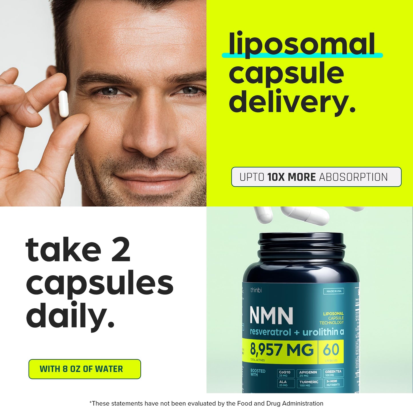 NMN Supplement 8957mg with Real NAD+ Not Just a Booster | Urolithin A, Resveratrol, CoQ10, Alpha Lipoic Acid, Green Tea Extract | Cellular Longevity & Energy Support for Men & Women ThinbiBuy Supplements Australia