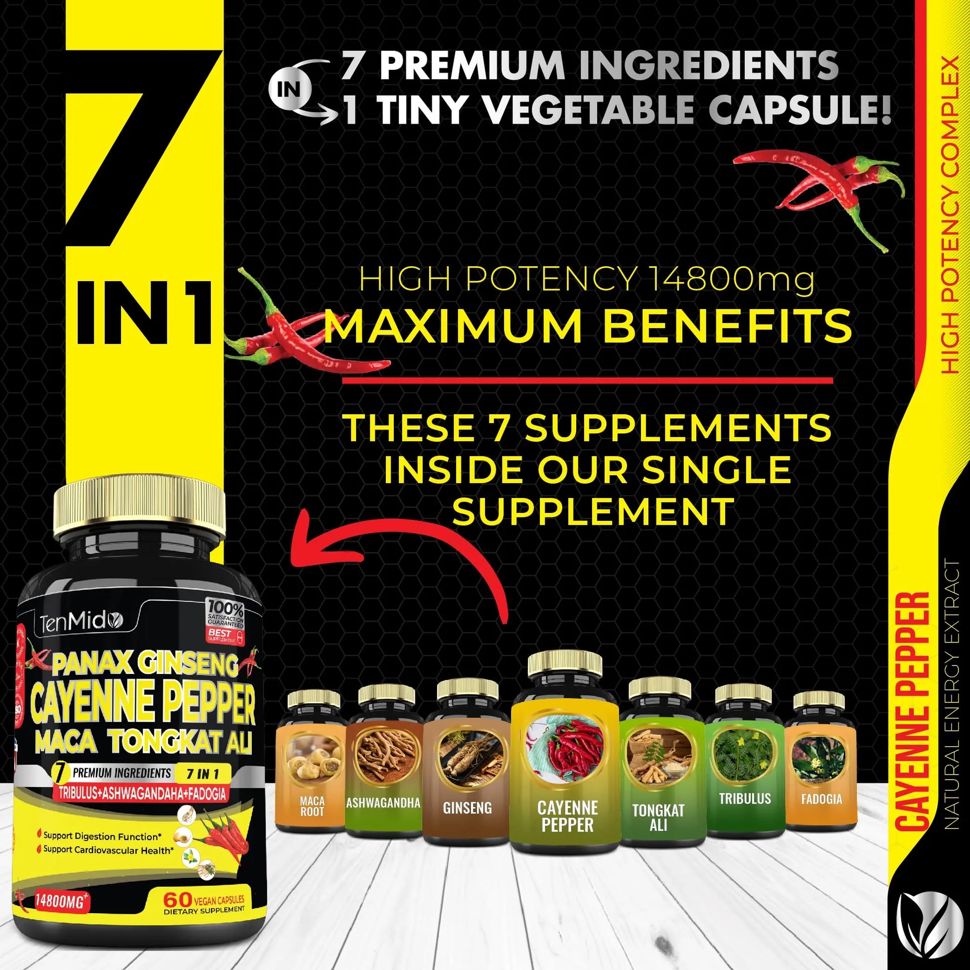 2 Packs 60 Caps 14800mg - Cayenne Pepper Supplements Extract Capsules - Tongkat Ali Tenmido