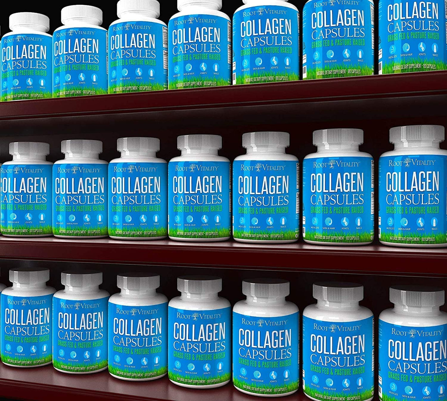 Root Vitality Collagen Peptides Capsules - Grass-Fed, Pasture-Raised Hydrolyzed Protein Supplement for Skin, Hair, & Nails - Non-GMO, Zero Sugar Daily Pills for Men & Women (180 Capsules) Root VitalityBuy Supplements Australia