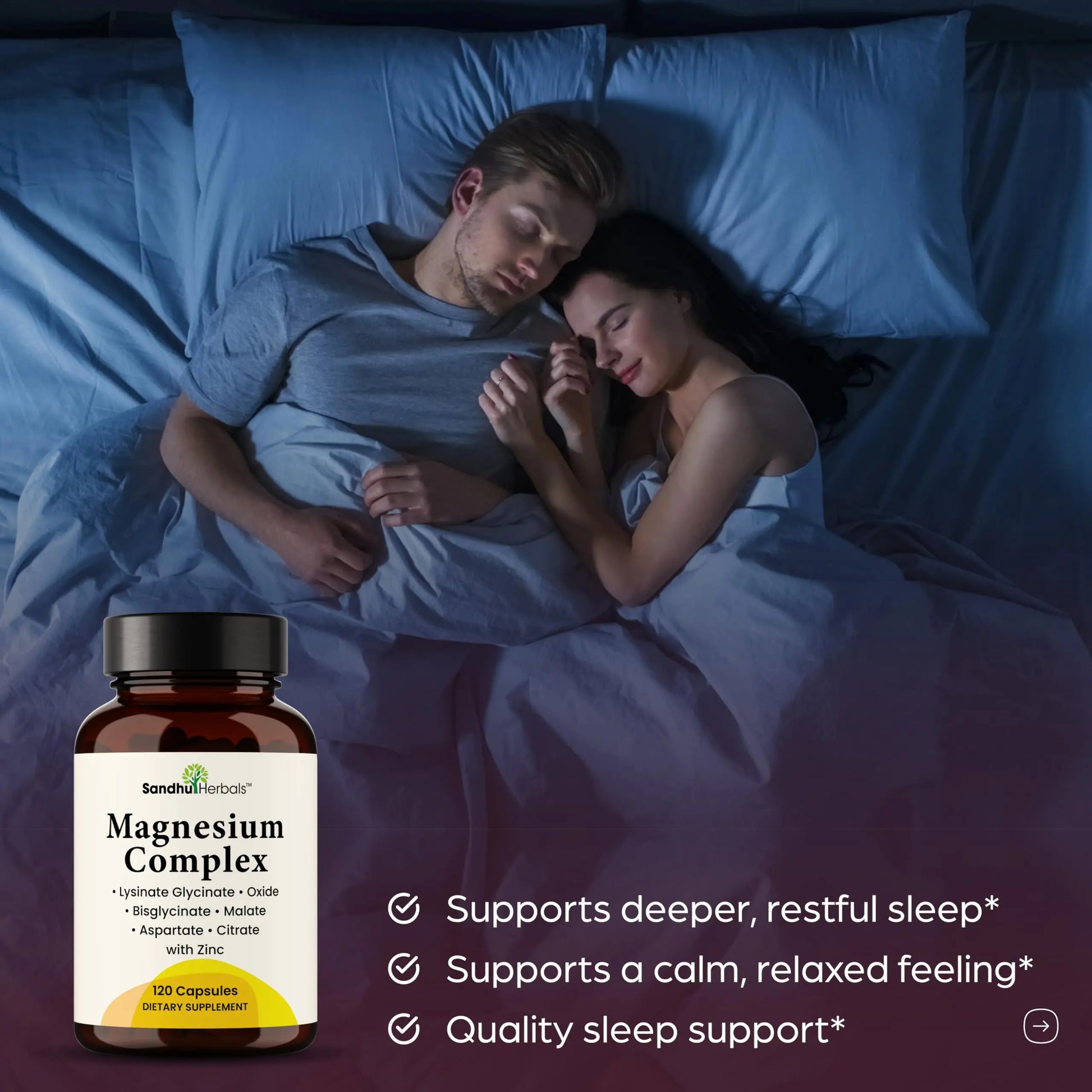 Complete Magnesium Complex 500mg for Women & Men | 120 Capsules | 6 in 1 Mag Supplement with Zinc | Quality Sleep & Muscle Health | Glycinate, Citrate SANDHUHERBALS