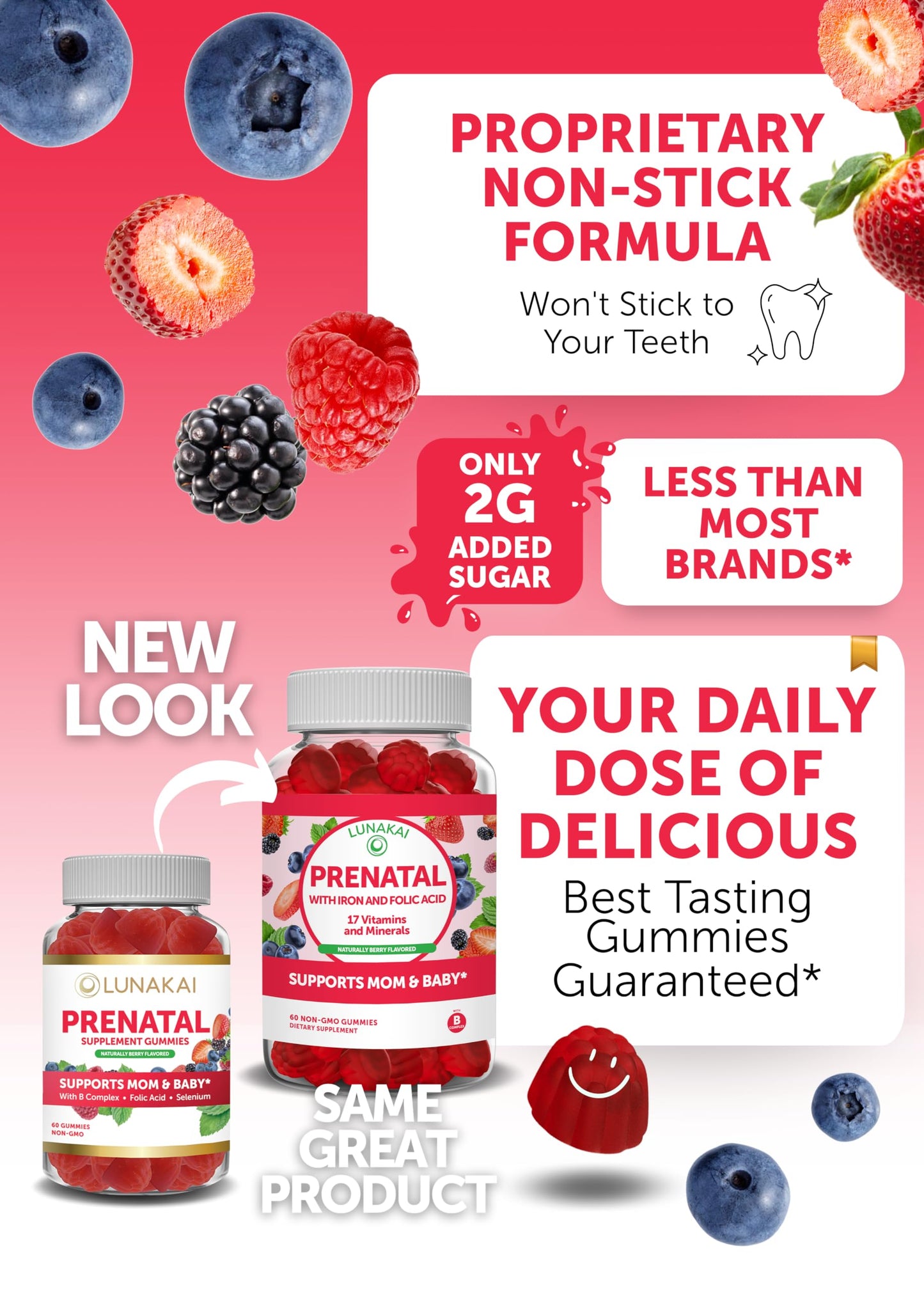 Prenatal Vitamins and Vitamin D3 Gummies Bundle - with Iron and Folic Acid, Chewable Multivitamin Lunakai