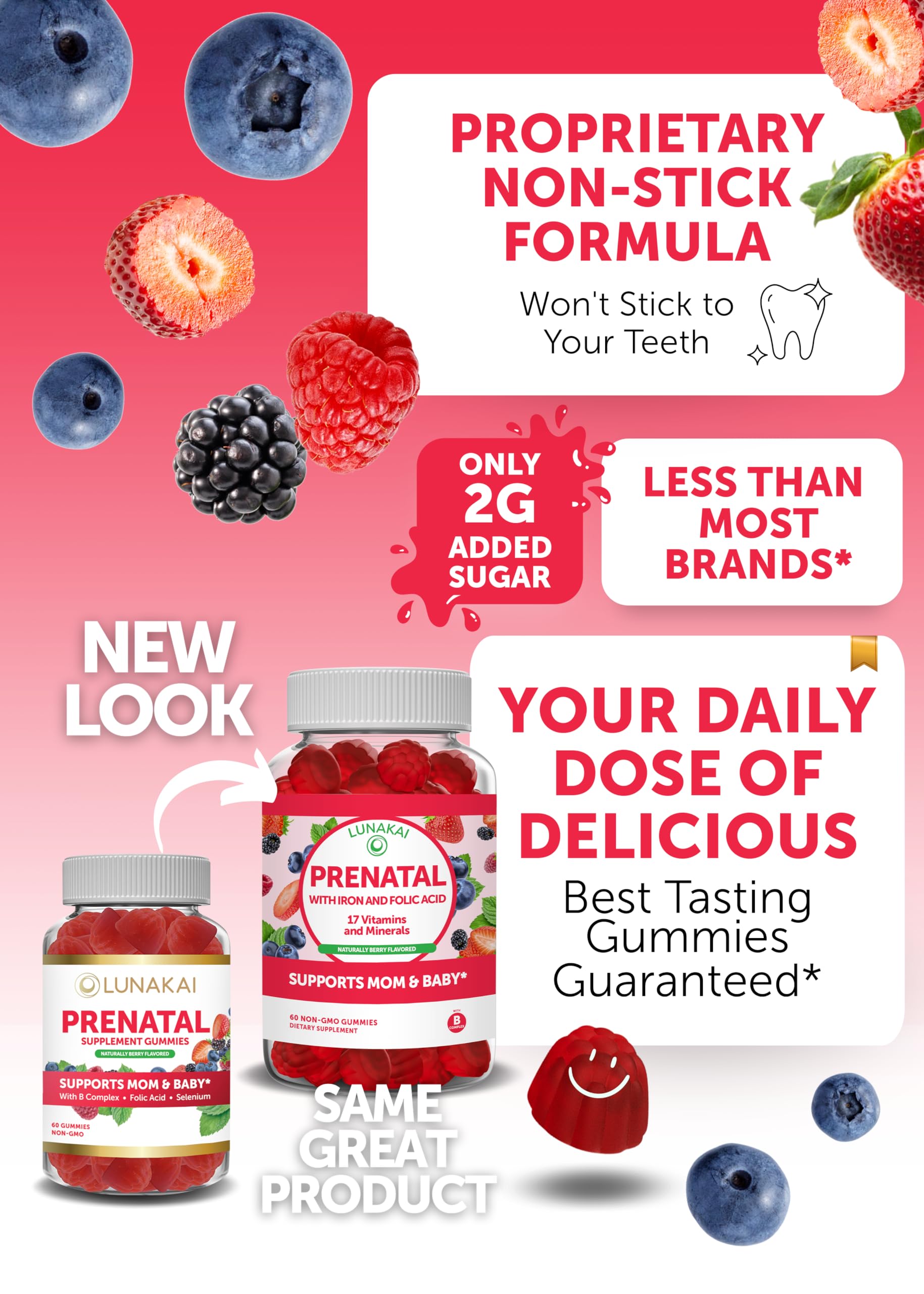 Prenatal Vitamins and Vitamin D3 Gummies Bundle - with Iron and Folic Acid, Chewable Multivitamin Lunakai