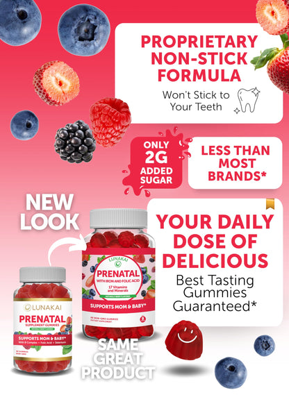 Prenatal Vitamins and Vitamin D3 Gummies Bundle - with Iron and Folic Acid, Chewable Multivitamin Lunakai