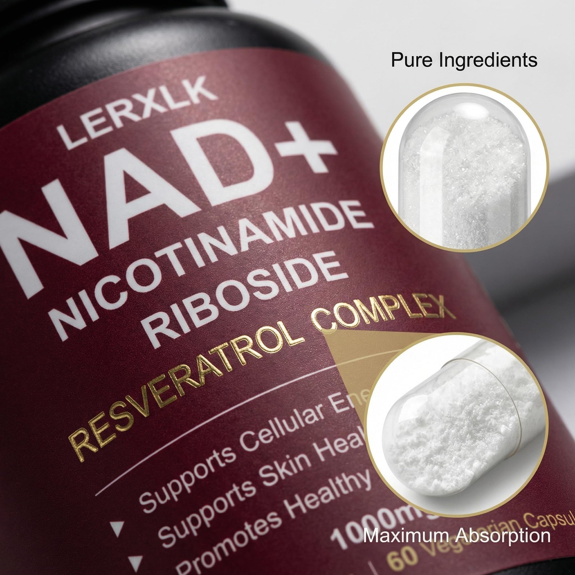 LERXLK NAD+ Supplement 1000mg – Liposomal Nicotinamide Riboside with Resveratrol, Advanced Cellular Energy & Healthy Aging Support, 60 Vegetarian Capsules LERXLKBuy Supplements Australia