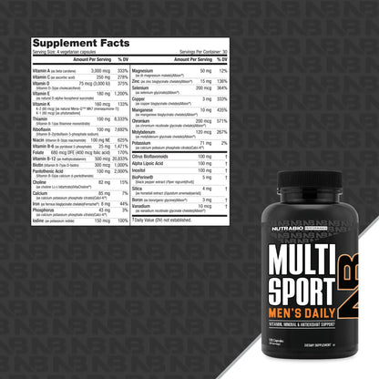 NutraBio Multisport for Men - Mens MultiVitamin - 33 Vitamins, Minerals, Micronutrients - Rich in Antioxidants NutraBio