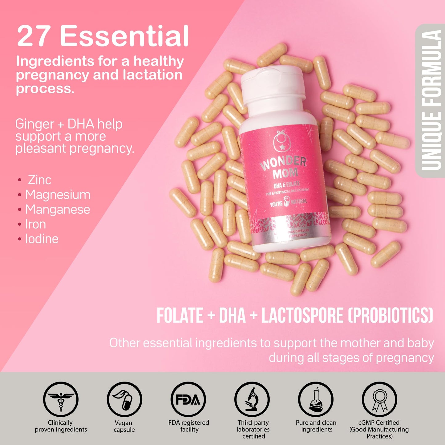 YOU'RE NATURAL Prenatal and Postnatal Vitamins for Women with Folate, DHA, Probiotics YOU'RE NATURAL
