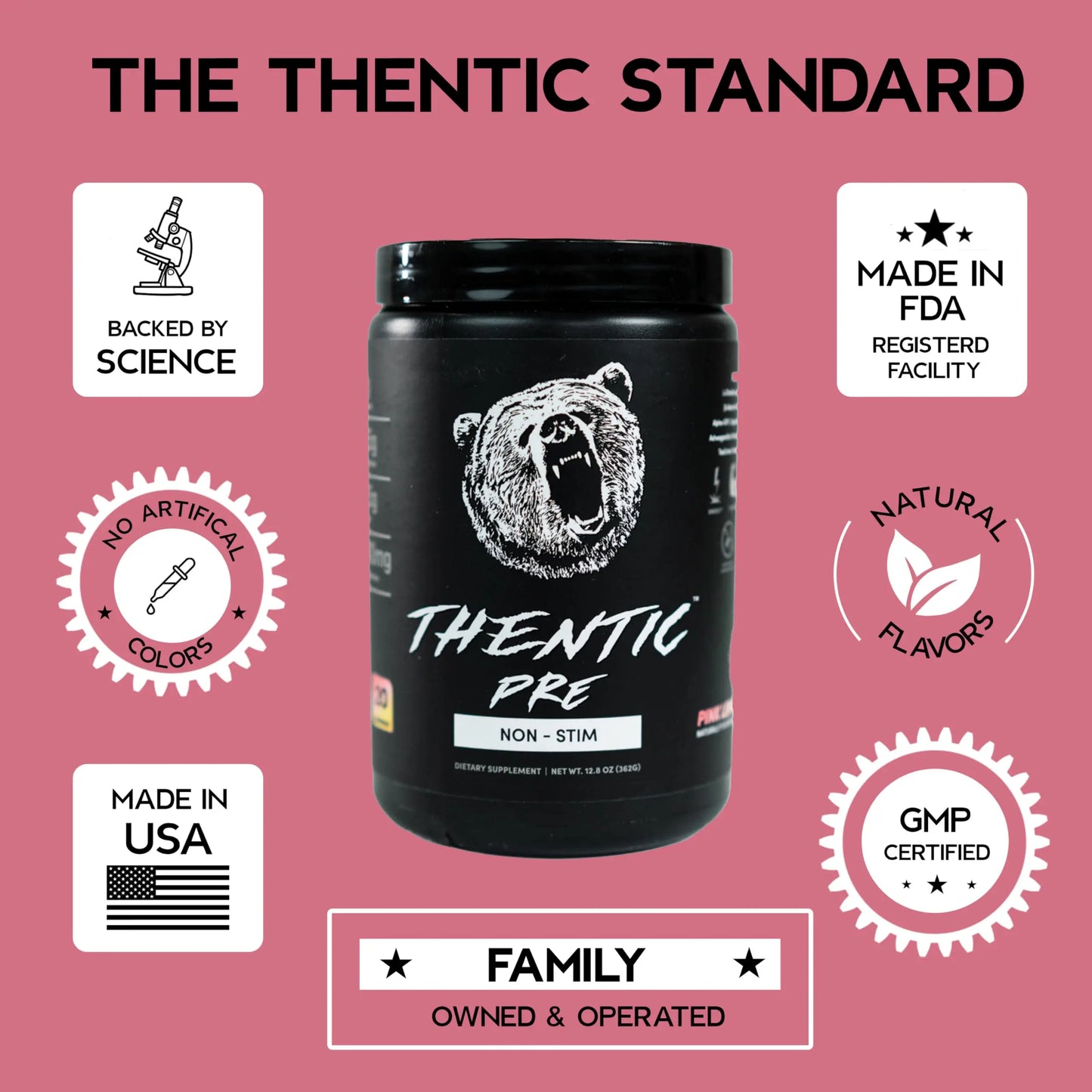 THENTIC Caffeine Free Pre Workout - Naturally Flavored & Sweetened Nootropic Non-Stim THENTIC