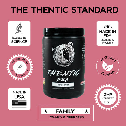 THENTIC Caffeine Free Pre Workout - Naturally Flavored & Sweetened Nootropic Non-Stim THENTIC